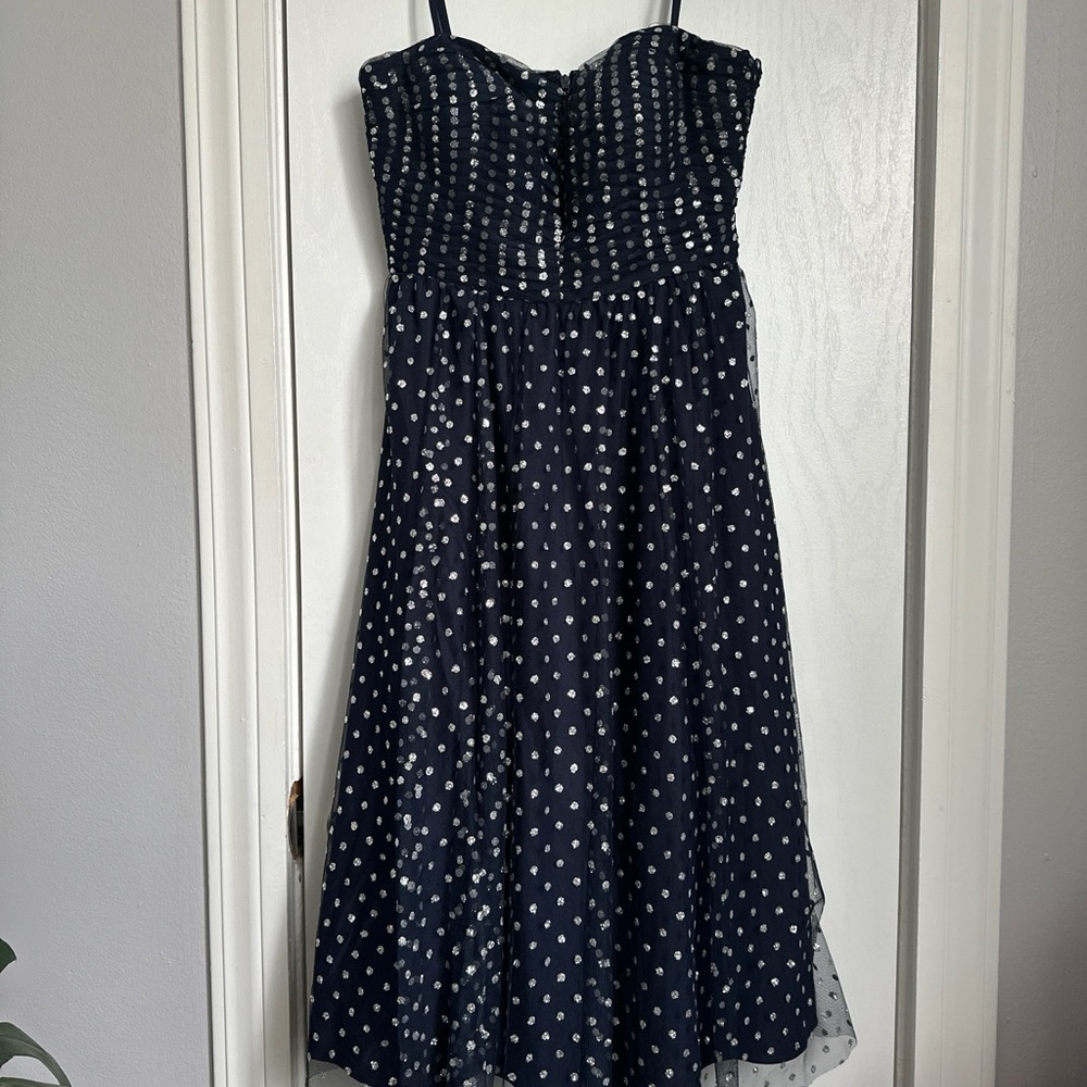 Eliza J Navy Blue Polka Dot Midi Dress